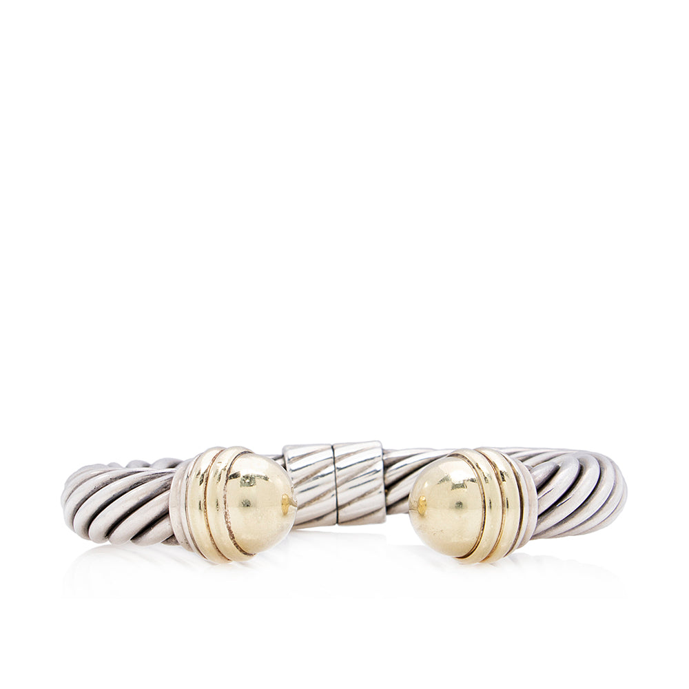 Lot - David Yurman sterling silver cable classics hinged cuff bracelet with  14k yellow gold domes, 10mm.