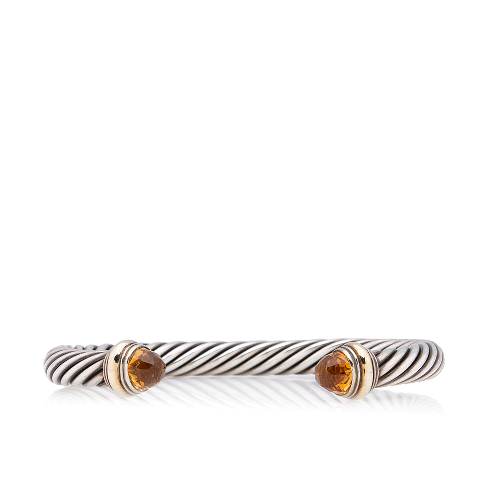 David Yurman Sterling Silver Citrine 14k Yellow Gold Cable Classics 7mm Bracelet (SHF-20498)