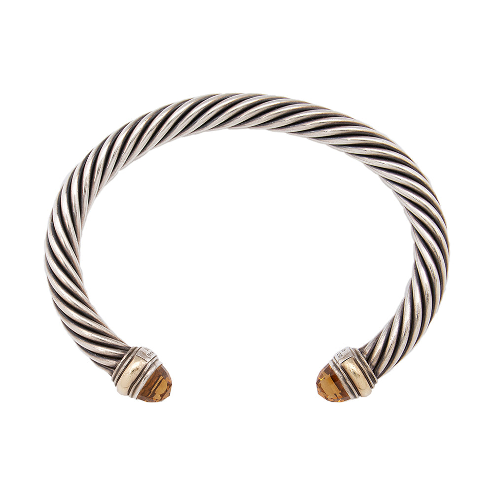 David Yurman Sterling Silver Citrine 14k Yellow Gold Cable Classics 7mm Bracelet (SHF-20498)