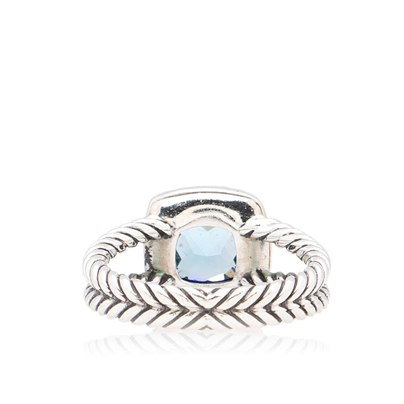 David Yurman Sterling Silver Blue Topaz Diamond Petite Albion Ring - Size 7 1/2 (SHF-20717)