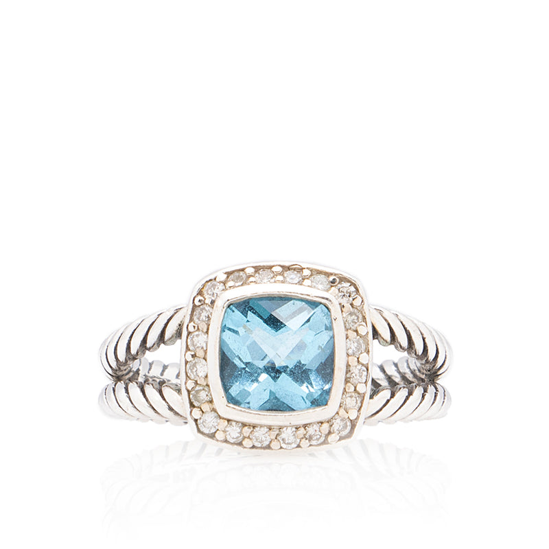 David Yurman Sterling Silver Blue Topaz Diamond Petite Albion Ring - Size 7 1/2 (SHF-20717)