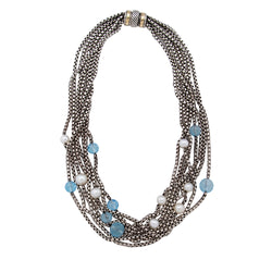 David Yurman Sterling Silver Blue Topaz Pearl Multistrand Necklace - FINAL SALE (SHF-19193)