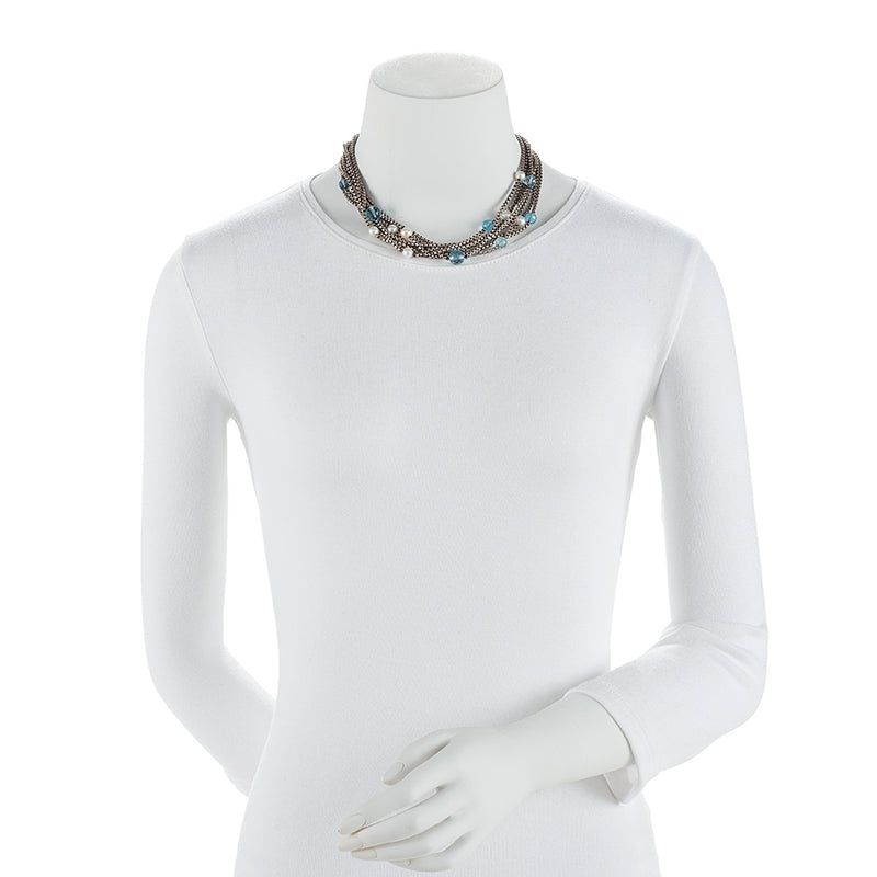 David Yurman Sterling Silver Blue Topaz Pearl Multistrand Necklace - FINAL SALE (SHF-19193)