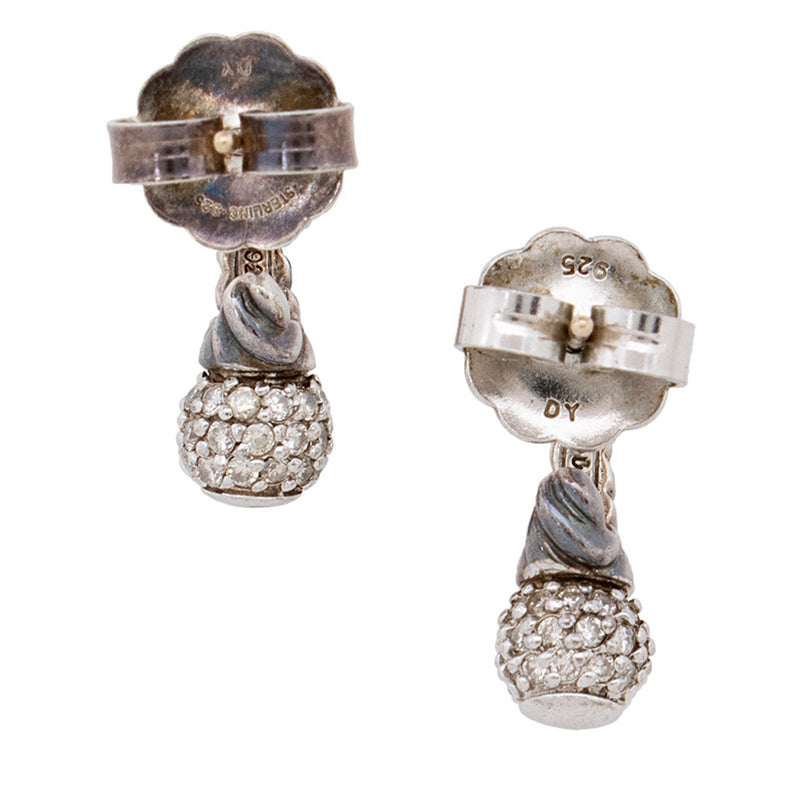 David Yurman Sterling Silver Pave Diamond Ball Drop Earrings (SHF