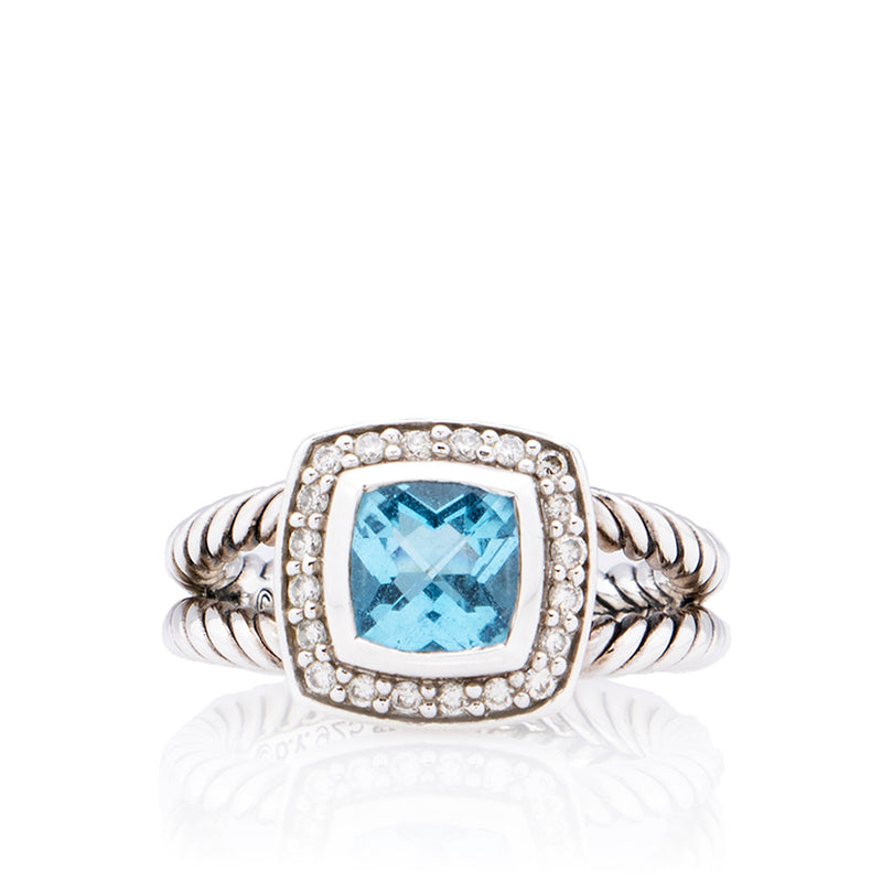 David Yurman Sterling Silver Diamond Blue Topaz Albion 11mm Ring - Size 6 (SHF-19199)