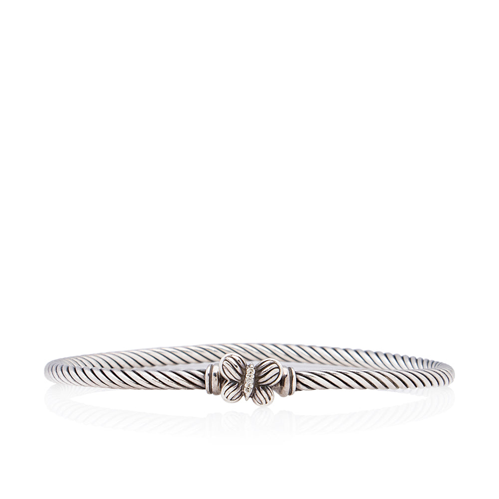 David Yurman Sterling Silver Diamond Butterfly Cable 3mm Bracelet (SHF-19205)