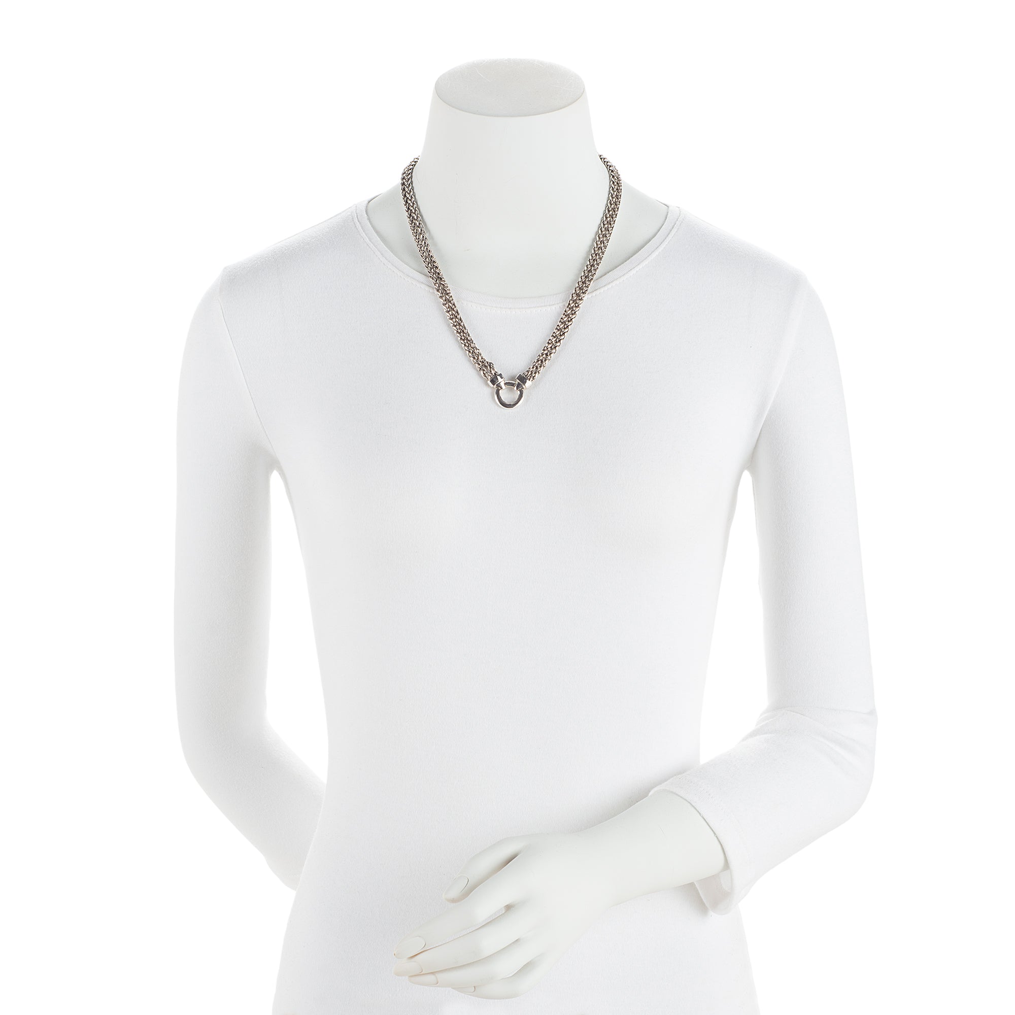 David Yurman Sterling Silver Pave Diamond Double Wheat Chain Necklace (SHF-kDAZDW)