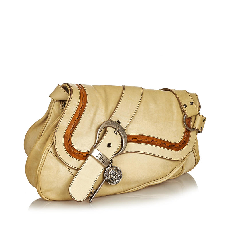 Pre-owned Dior Natural Canvas & Brown Leather Saddle Bag