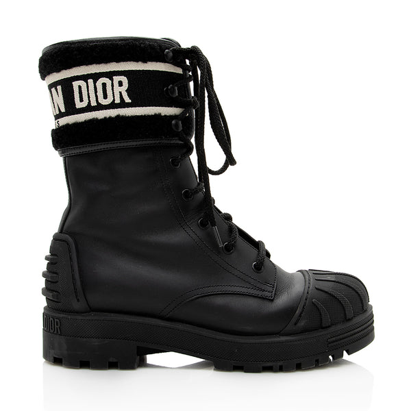 Christian Dior Leather Wool Boot Auth Christian Dior Black Wool/Leather Ankle Motorcycle  main image 2