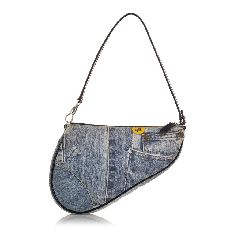 Christian Dior Vintage Denim Mini Saddle Pochette - Blue Shoulder Bags,  Handbags - CHR280446