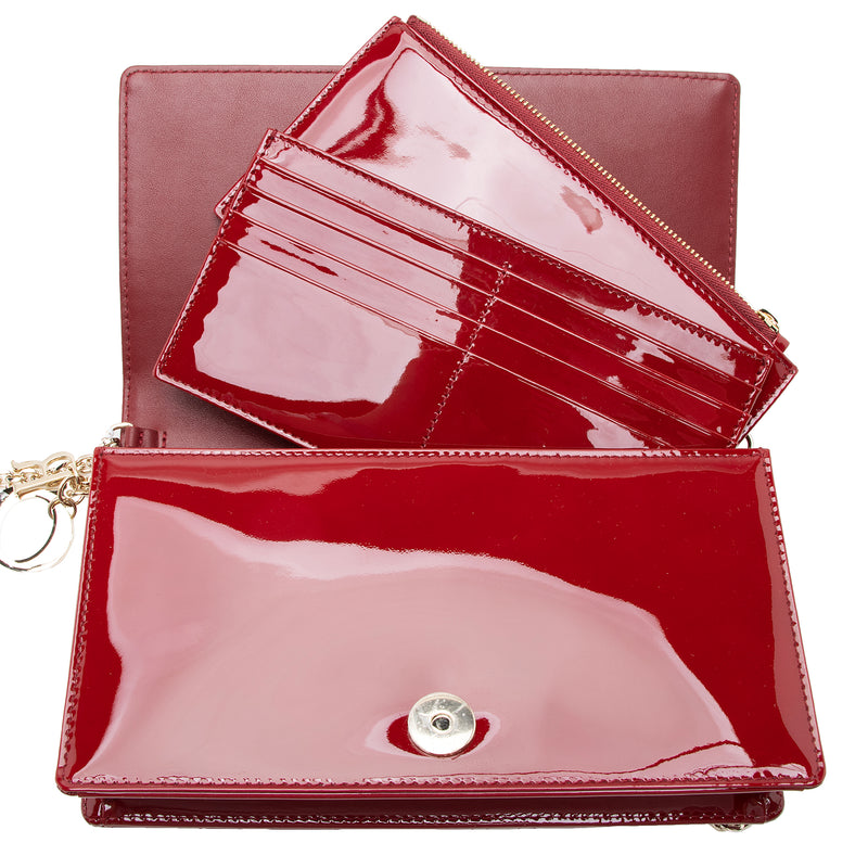 Dior Patent Leather Cannage Lady Dior Chain Pouch (SHF-22842)
