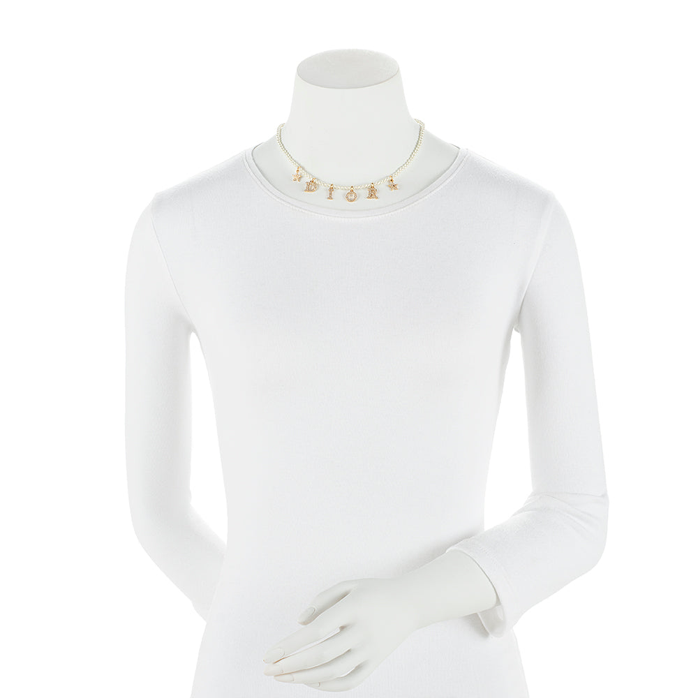 Dior Pearl Crystal Star Charm Necklace (SHF-21830)