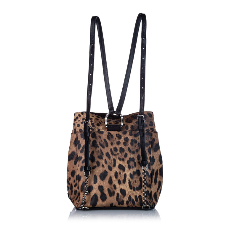 Dolce & Gabbana Leopard Print Leather Backpack (SHG-21377)