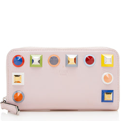 Fendi Leather Multicolor Studded Zip Around Wallet (SHF-17219)