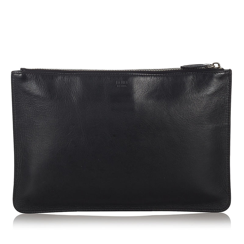 FENDI: leather clutch with all-over FF monogram - Black
