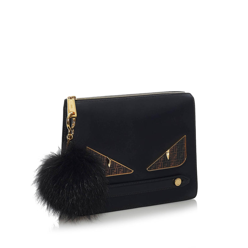 FENDI: leather clutch bag with FF logo - Black