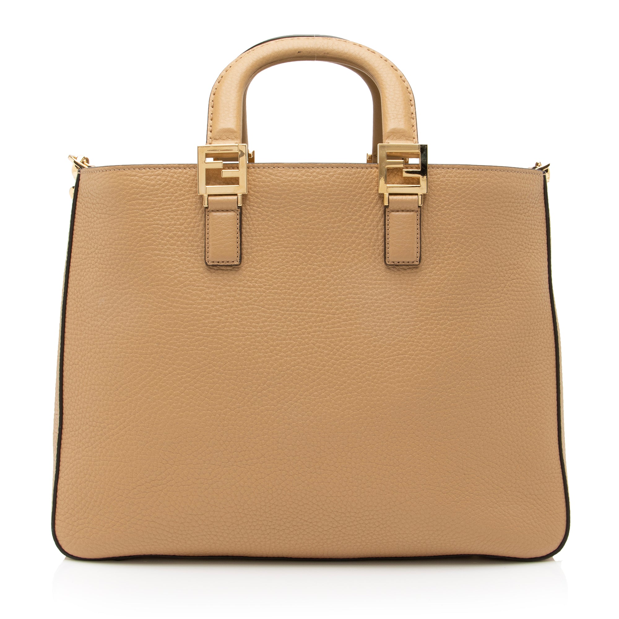 Fendi Calfskin Romano Selleria FF Handle Medium Tote (SHF-23375)