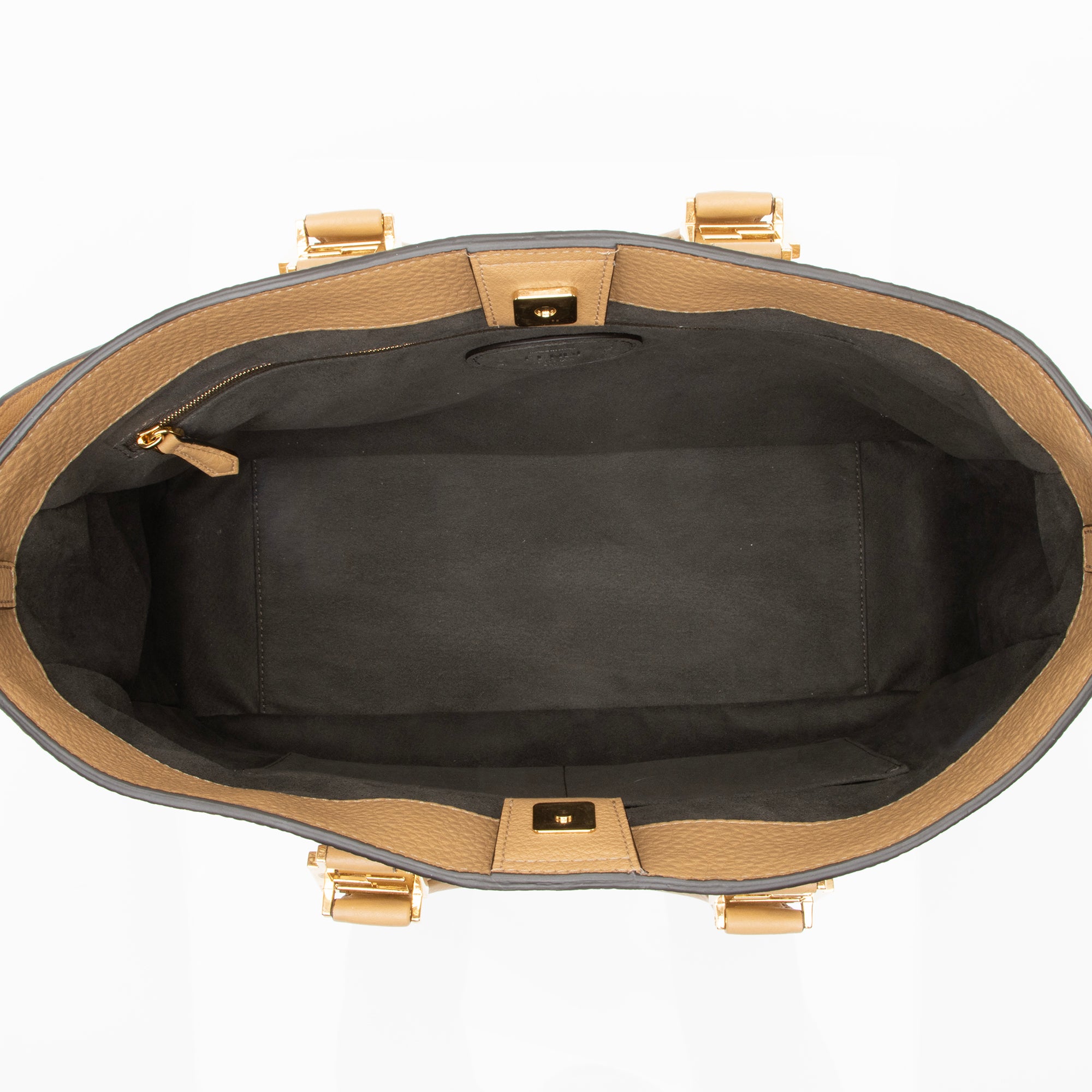 Fendi Calfskin Romano Selleria FF Handle Medium Tote (SHF-23375)