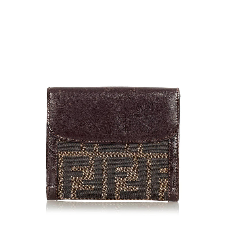 Vintage Authentic Fendi Brown Canvas Fabric Zucca Clutch Bag Italy