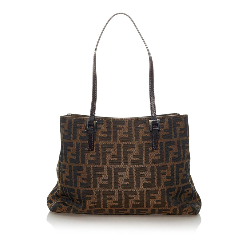 Fendi Brown Zucca Canvas And Red Leather Selleria Boston Bag
