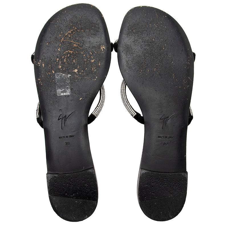 Giuseppe Zanotti Leather Crystal Croisette Sandals - Size 9 / 39 (SHF-18727)