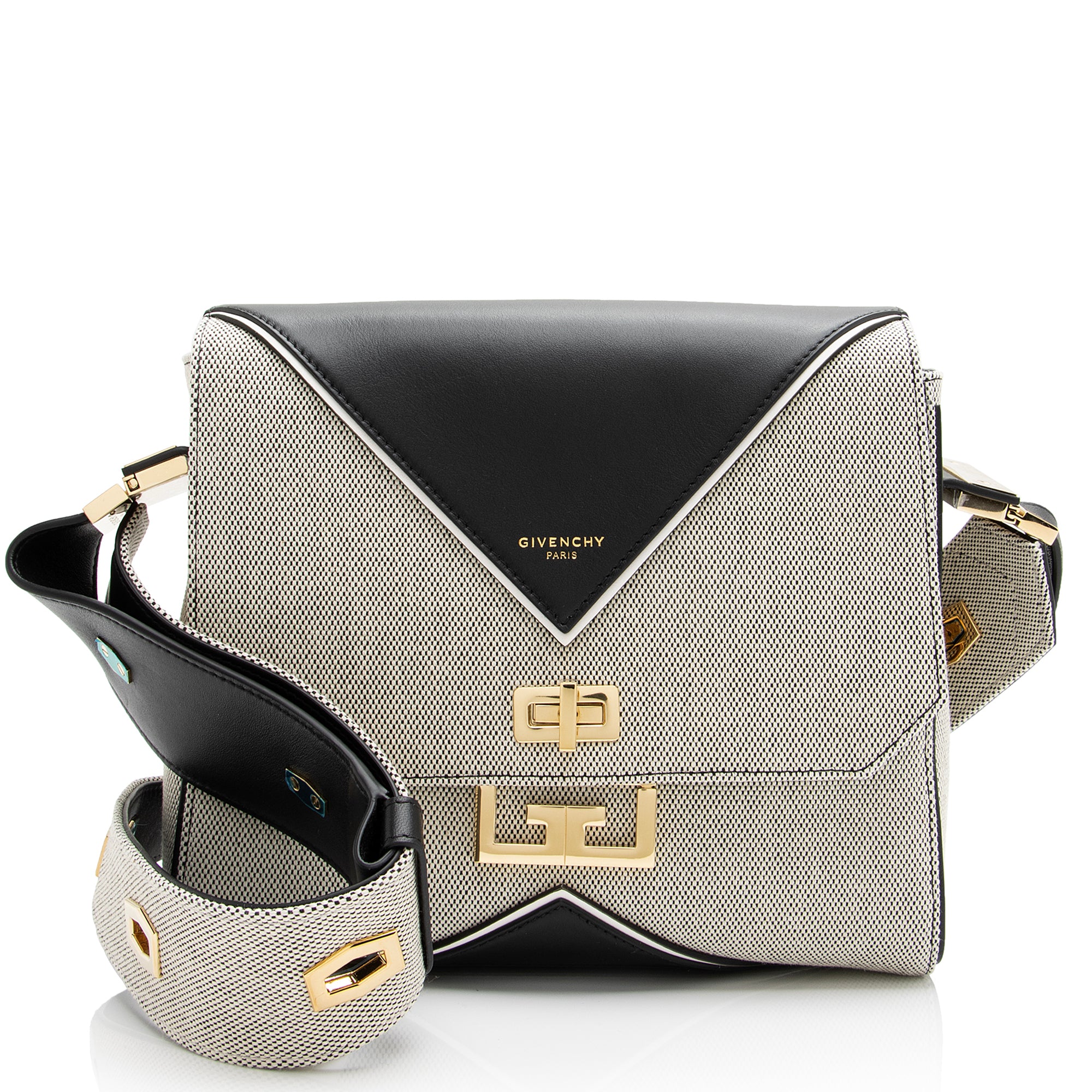 Givenchy Leather Canvas Eden Medium Shoulder Bag (SHF-23474)