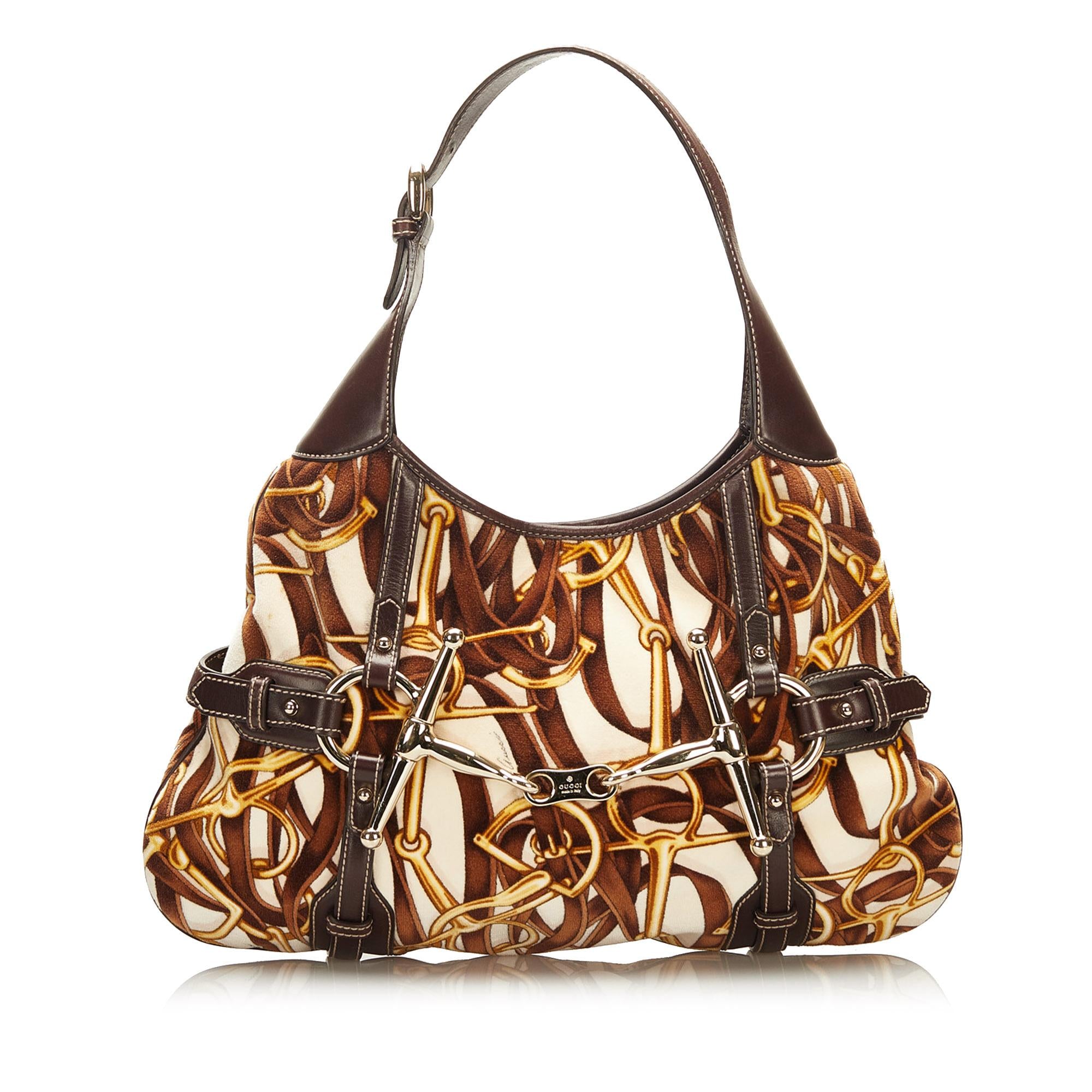 Gucci 85th Anniversary Velvet Horsebit Print Hobo Bag (SHG-35092)