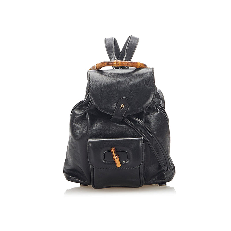 Gucci Bamboo Drawstring Leather Backpack (SHG-22300)