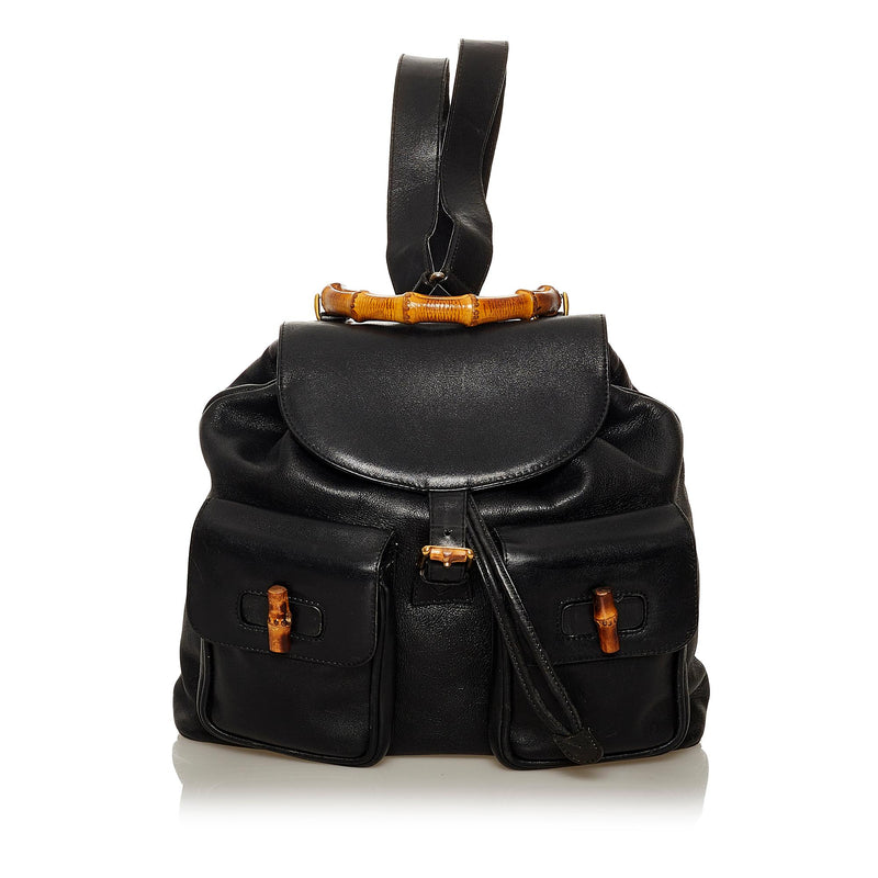 Gucci Bamboo Drawstring Leather Backpack (SHG-29212)