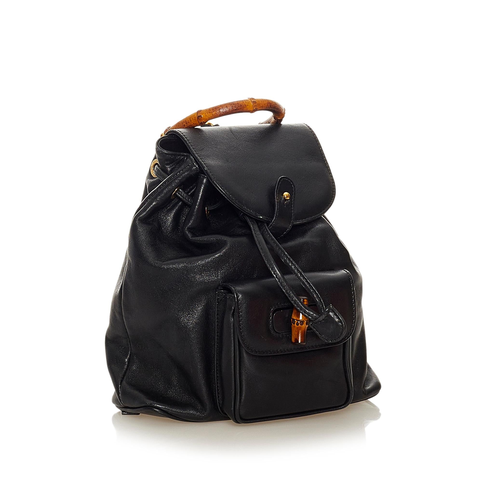 Gucci Bamboo Drawstring Leather Backpack (SHG-33985)
