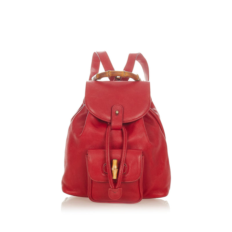 Gucci Bamboo Leather Drawstring Backpack (SHG-26549)