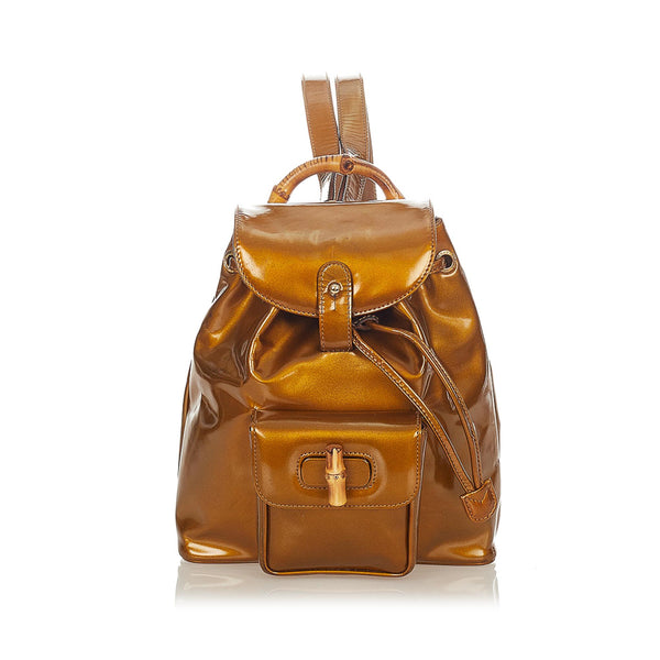 Gucci Bamboo Patent Leather Backpack (SHG-25222)