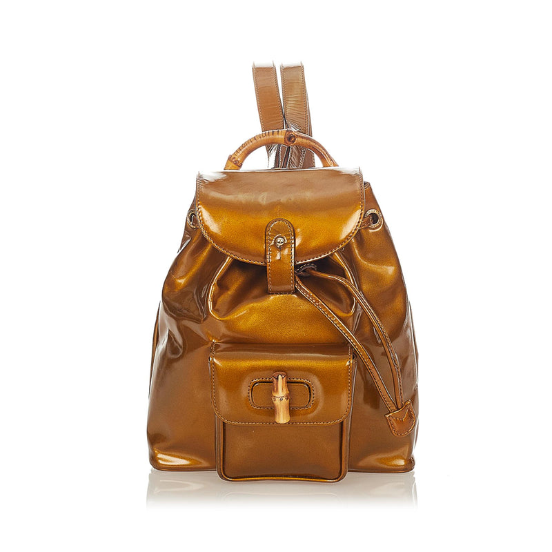 Gucci Bamboo Patent Leather Backpack (SHG-25222)