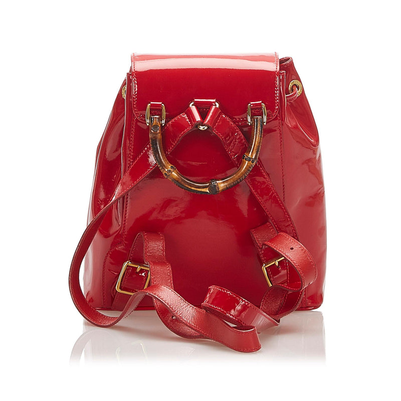Gucci Bamboo Patent Leather Drawstring Backpack (SHG-22346)