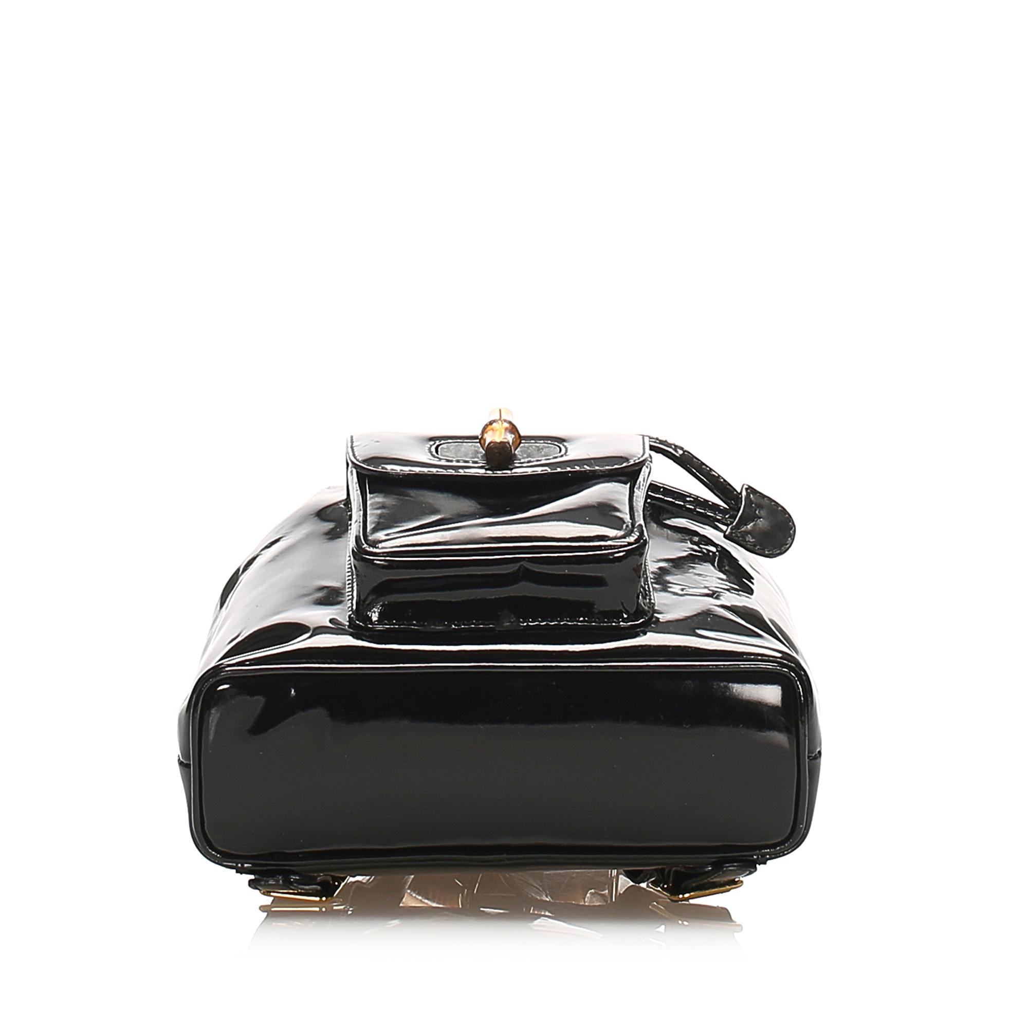 Gucci Bamboo Patent Leather Drawstring Backpack (SHG-32189)