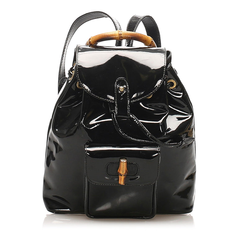 Gucci Bamboo Patent Leather Drawstring Backpack (SHG-32189)