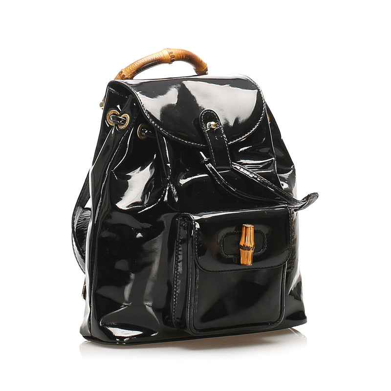 Gucci Bamboo Patent Leather Drawstring Backpack (SHG-32189)