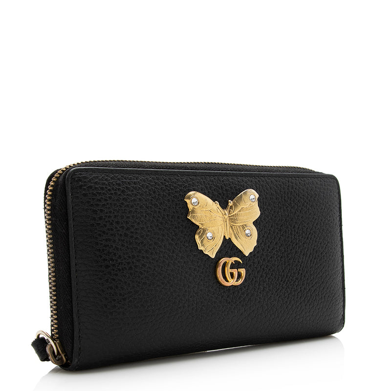 Gucci Calfskin Butterfly Farfalla Zip Around Wallet (SHF-21069