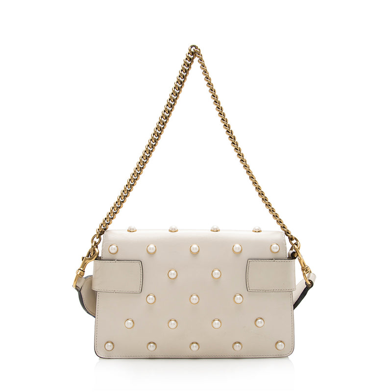 Gucci Calfskin Pearl Bee Broadway Mini Shoulder Bag (SHF-16367)