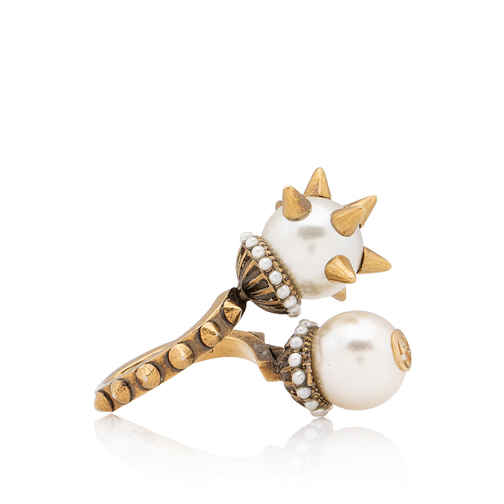 Gucci Faux Pearl Spike Ball Ring - Size 5 1/2 (SHF-21832)