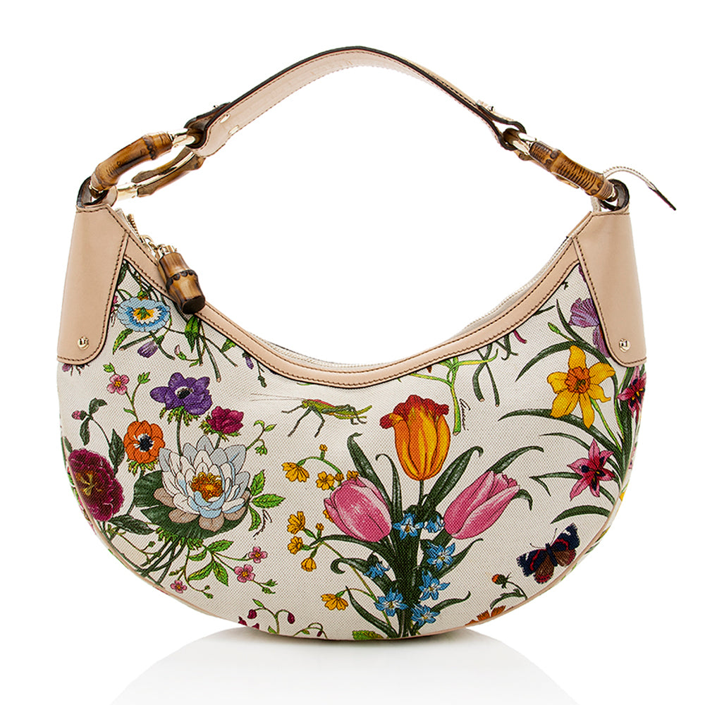 Gucci Flora Bamboo Half Moon Medium Hobo (SHF-19663)