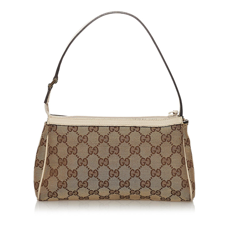 Gucci Beige GG Canvas and Leather Abbey D-Ring Pochette Bag.