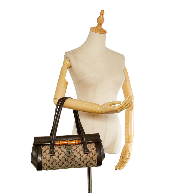 Gucci GG Canvas Bamboo Bullet Shoulder Bag (SHG-26346)