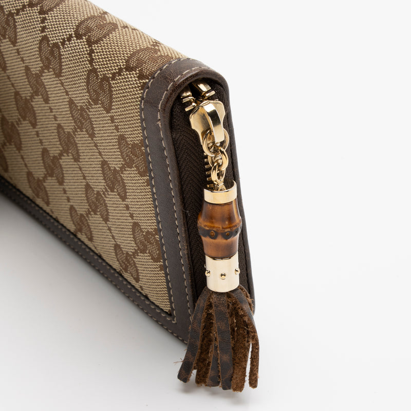 Gucci GG Canvas Bamboo Tassel Zip Around Wallet (SHF-Zzfb3m)