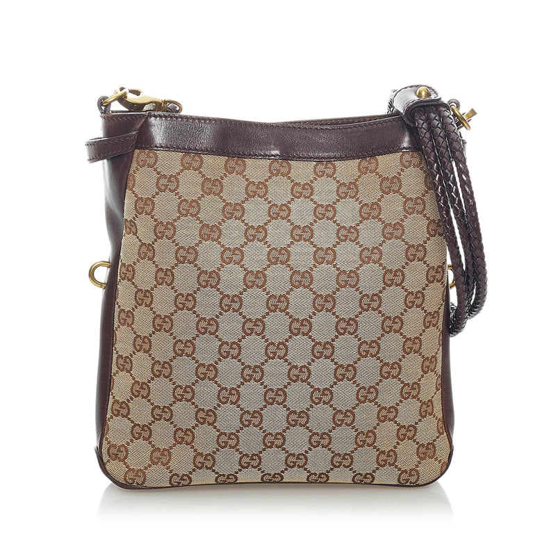 Vintage Gucci GG logo monogram Leather Crossbody Shoulder Bag USED