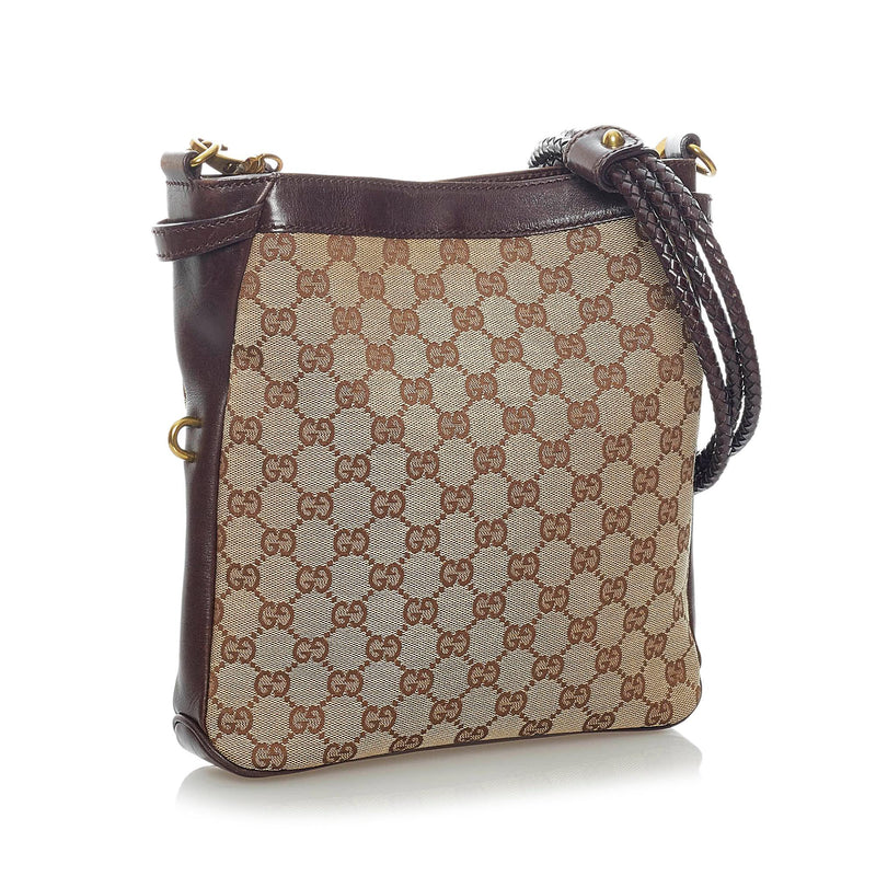 Vintage Gucci Double G Signature Crossbody Bag Browns Fabric