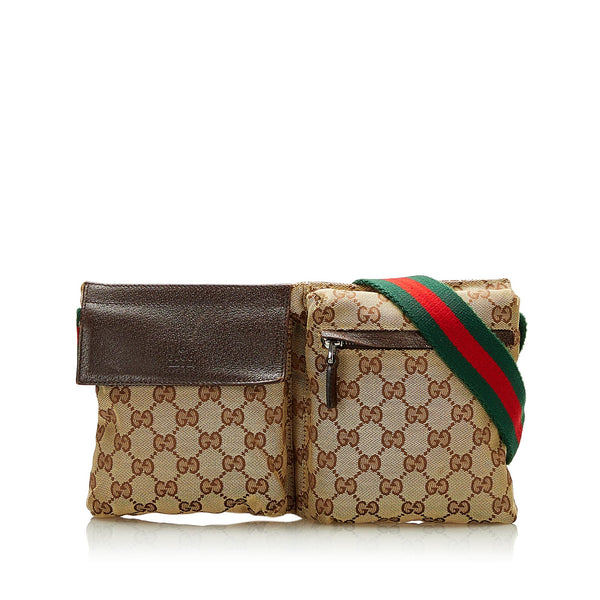 Gucci GG Canvas Double Pocket Belt Bag (SHG-37191)