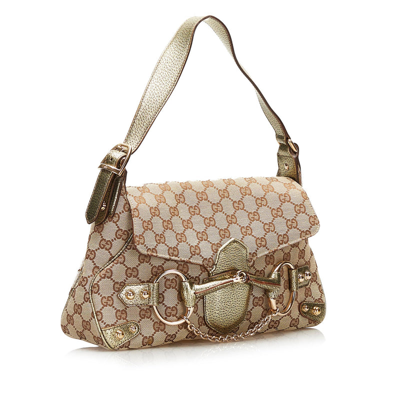 Gucci GG Canvas Horsebit Shoulder Bag (SHG-35618)