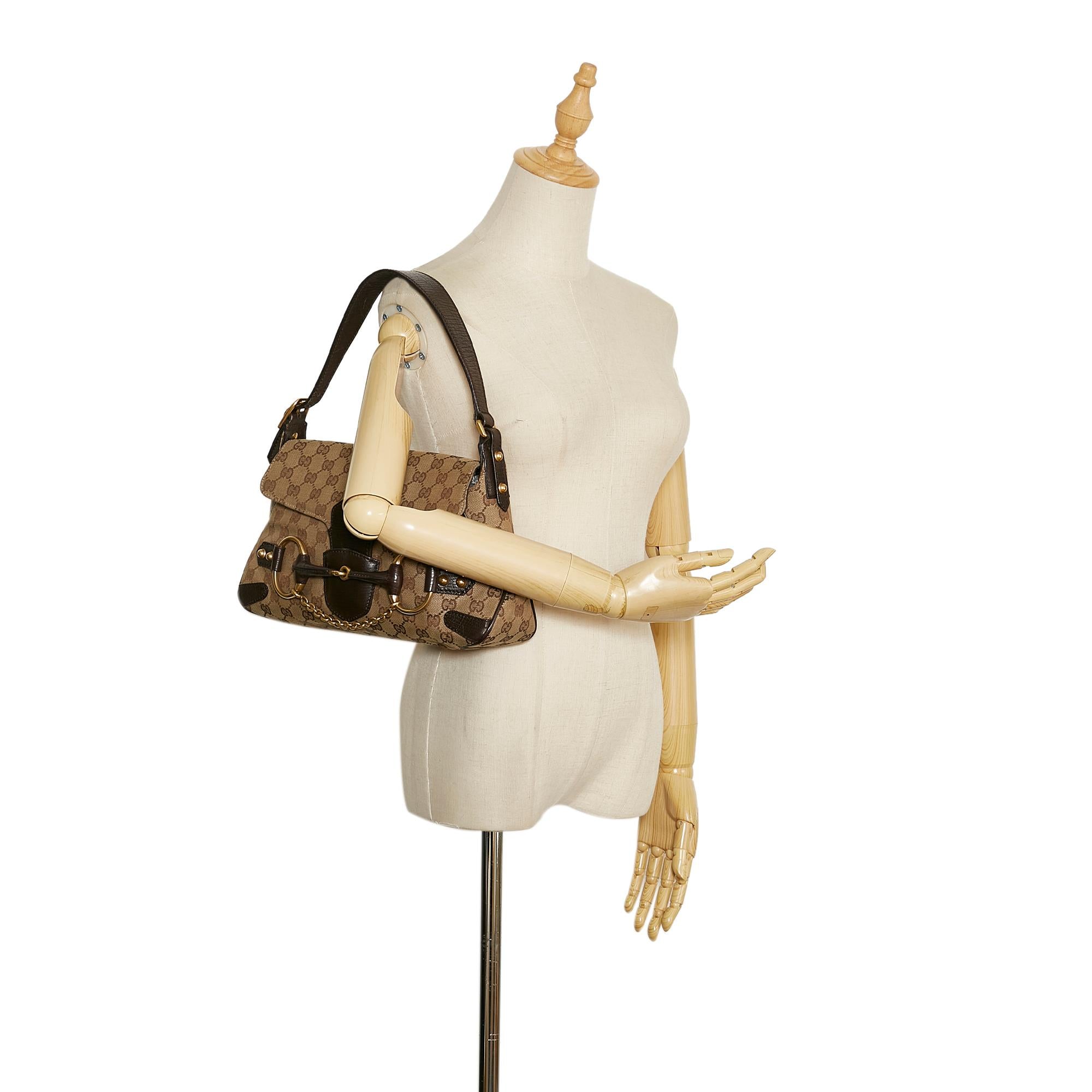 Gucci GG Canvas Horsebit Shoulder Bag (SHG-cAREcT)