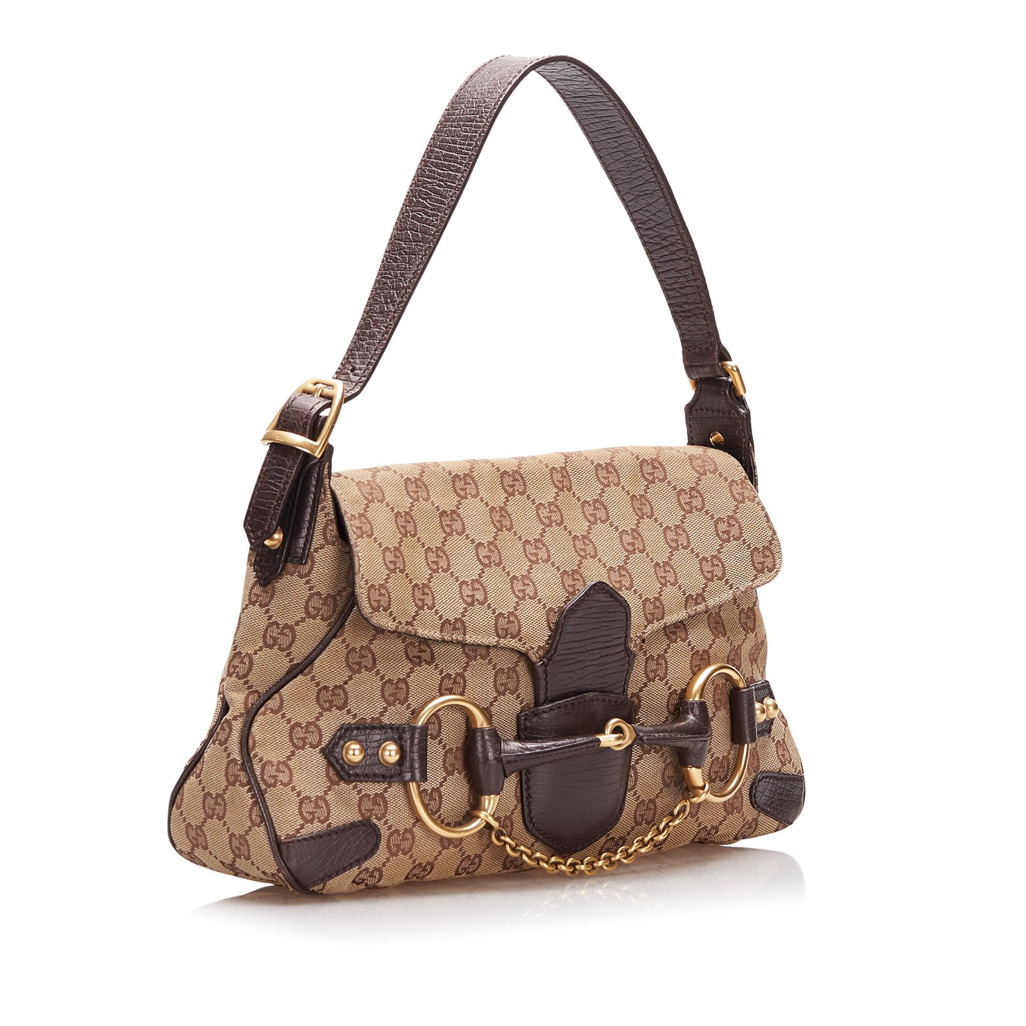 Gucci GG Canvas Horsebit Shoulder Bag (SHG-cAREcT)